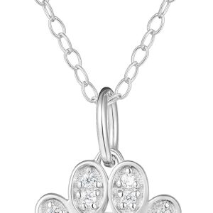 Amazon Essentials Sterling Silver Black and White Diamond Dog Paw Pendant Necklace 
