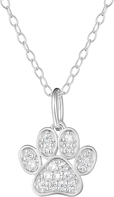 Amazon Essentials Sterling Silver Black and White Diamond Dog Paw Pendant Necklace