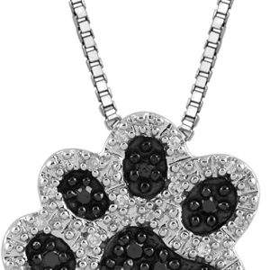 Amazon Essentials Sterling Silver Black and White Diamond Dog Paw Pendant Necklace 